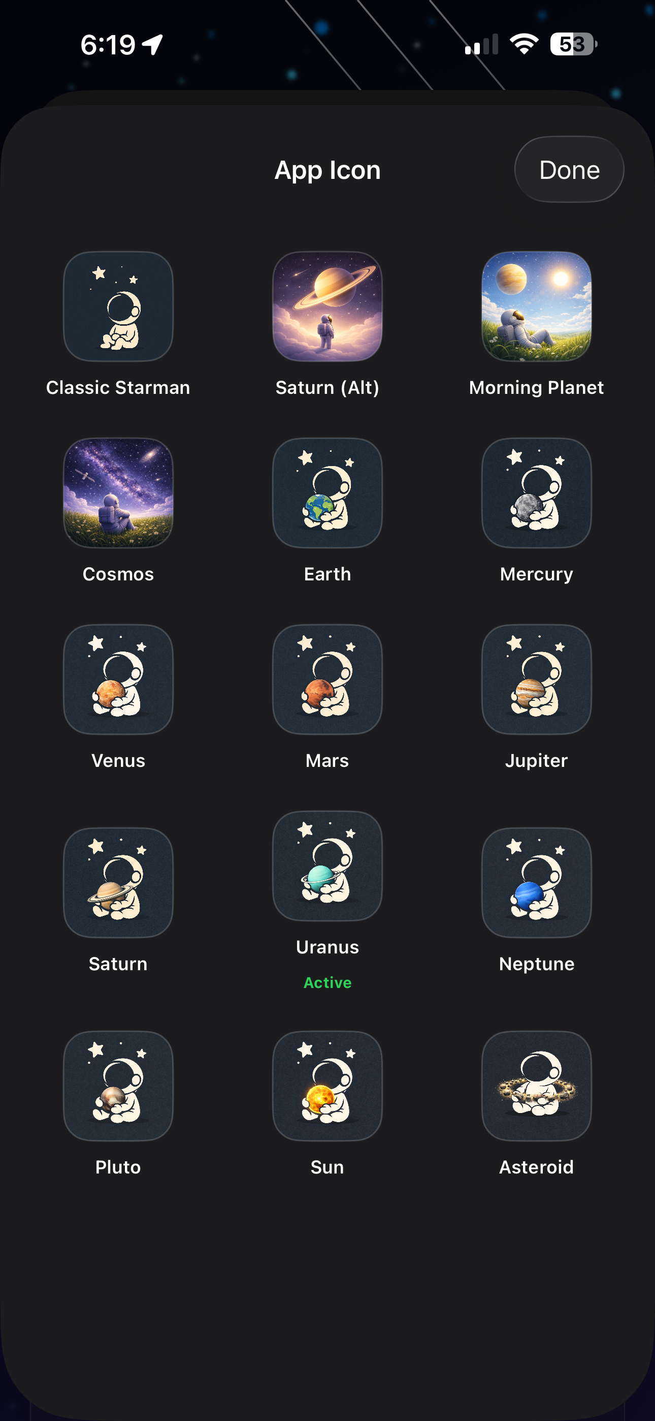 App icon selection screen